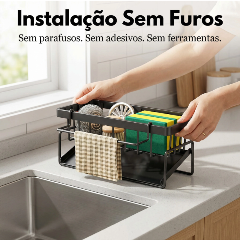 Organizador de Pia em Aço Carbono Preto Detalhe 2